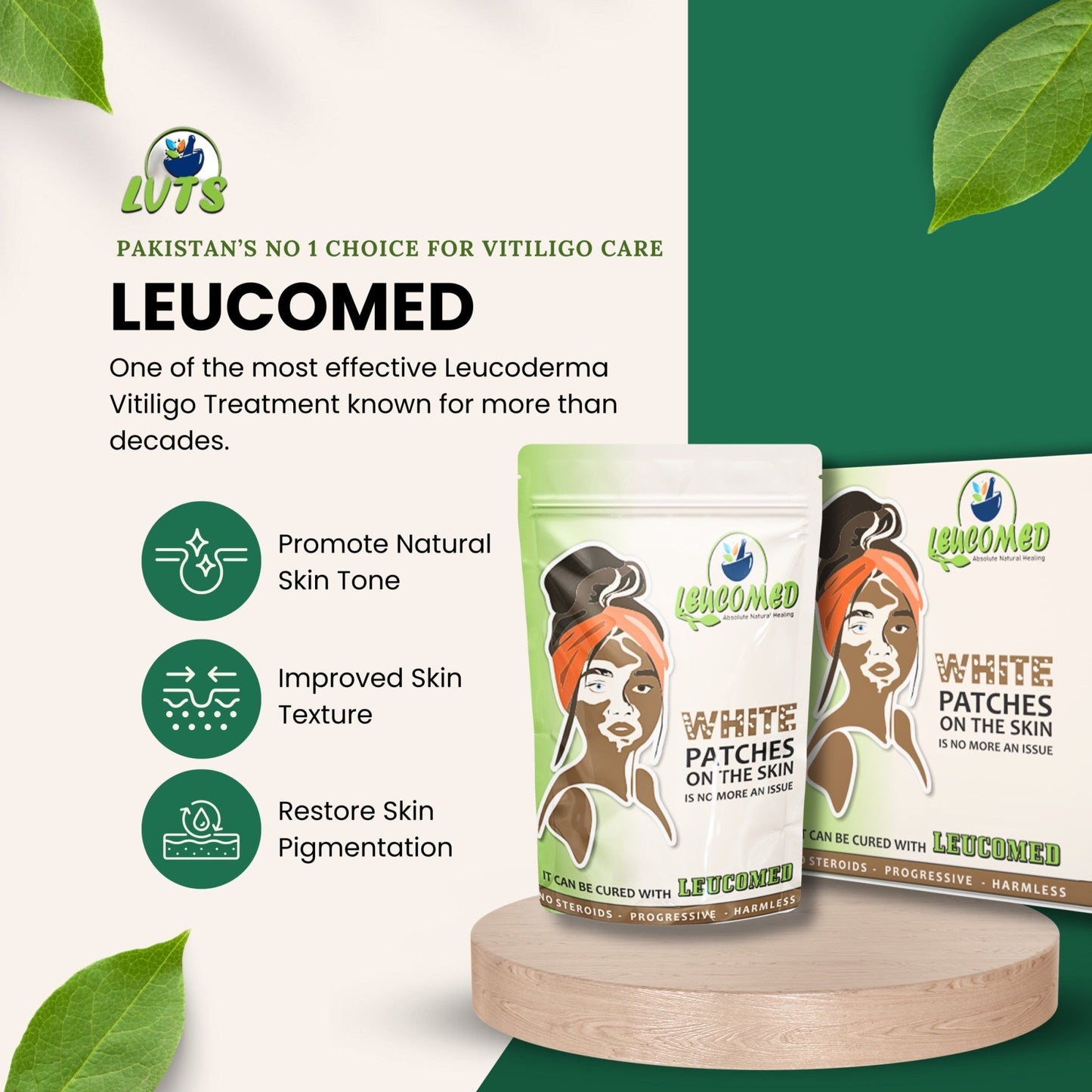 Leucomed - Absolute Natural Healing (60 Days Oral Dosage) - LVTS Leucoderma/Vitiligo Treatment System